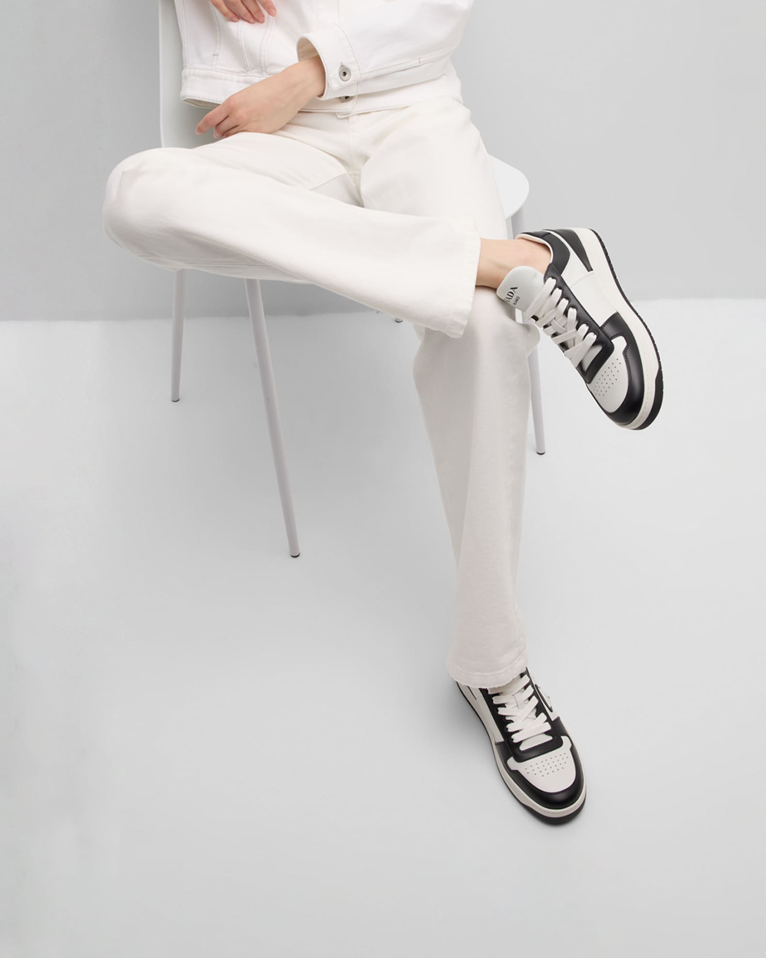 Bicolor Leather Low-Top Court Sneakers