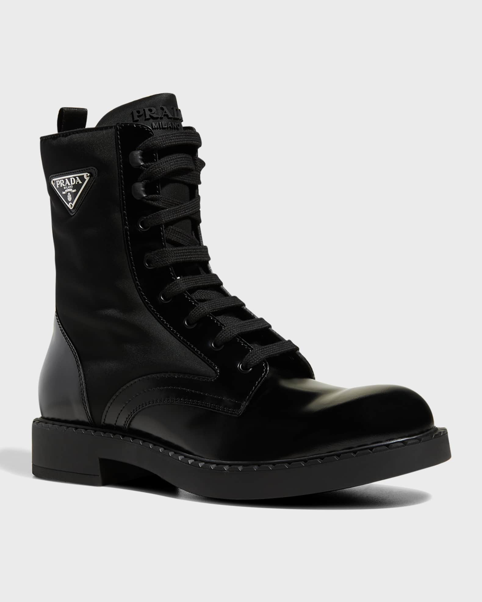 Men's Nylon & Leather Triangle Logo Combat Boots