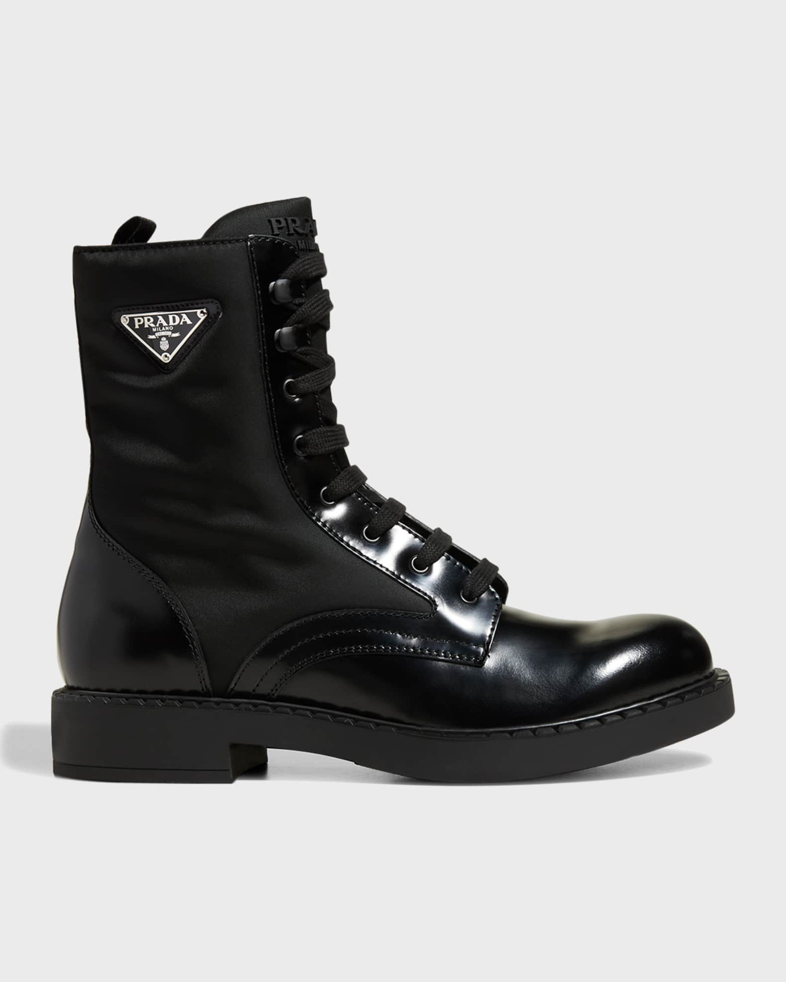 Men's Nylon & Leather Triangle Logo Combat Boots